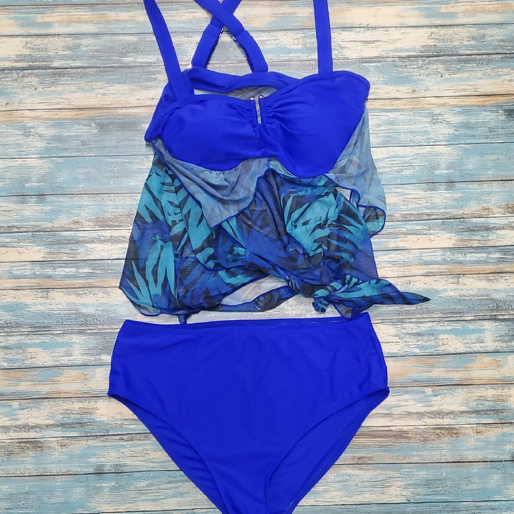 Blue and Green Bikini with Tropical Print